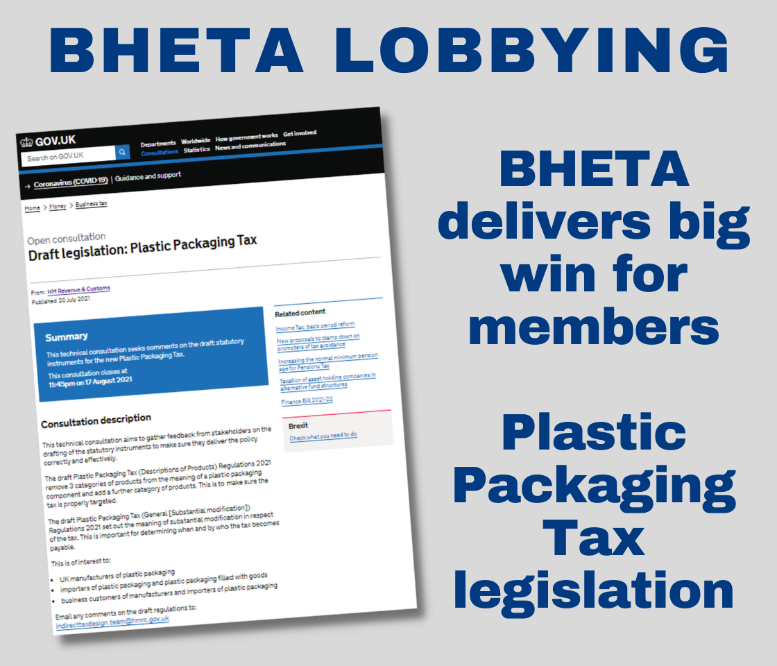 BHETA lobbying delivers Plastic Tax win for members